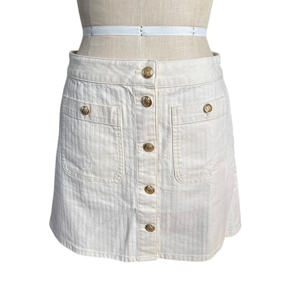 J.Crew Textured Striped Denim Mini Skirt in White Ecru Size 27